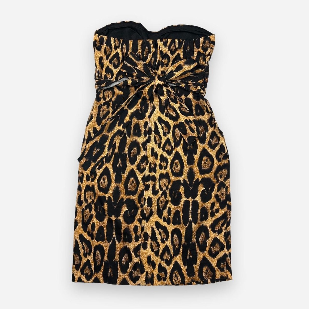 Snap Leopard Print Strapless Mini Dress Y2K Animal Print Going Out - Picture 4 of 6